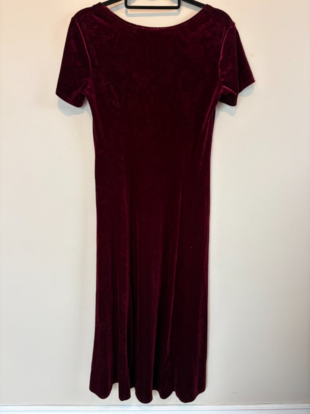Vintage Debenhams Burgundy Burnout Velvet Maxi Dress | UK 12 - Picture 3 of 10